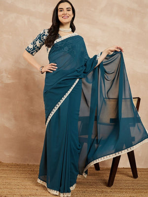 Rajwada Teal Georgette Embellished Saree For Women