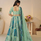 Rajwada Sky Blue Banarasi Silk Embroidered Semi-Stitched Lehenga For Women