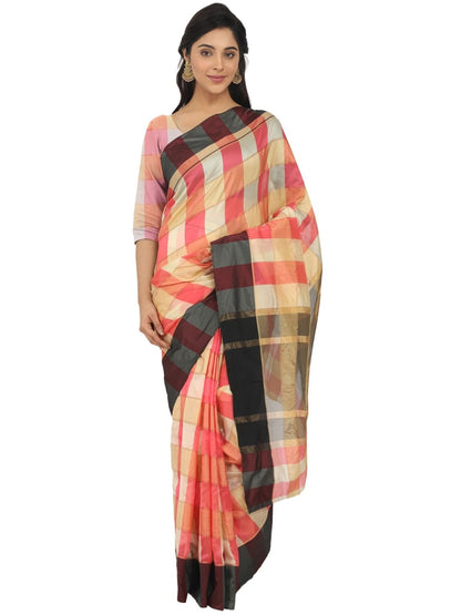 Rajwada Multicolour Silk Blend Checked Saree For Women
