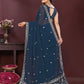 Rajwada Navy Blue Georgette Solid Saree For Women