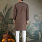 Rajwada Brown Viscose Silk Embroidered Stitched Kurta For Men