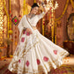 Rajwada Off White Viscose Rayon Rabari Work Semi-Stitched lehenga With Stunning Tassels For Women