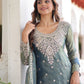 Rajwada Grey Silk Blend Embellished Kurta Set For Women