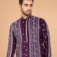 Rajwada Wine Viscose Rayon Embroidered Stitched Kurta For Men