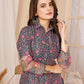 Rajwada Navy Blue Rayon Printed Semi-Stitched Co-Ord Set For Women