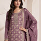 Rajwada Mauve Jacquard Embroidered Semi Stitched Kurta Set For Women