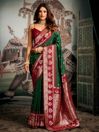 Rajwada Green Silk Blend Solid Saree For Women