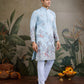 Rajwada Sky Blue Viscose Silk Embroidered Stitched Kurta For Men