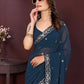Rajwada Navy Blue Georgette Solid Saree For Women