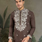 Rajwada Brown Viscose Silk Embroidered Stitched Kurta For Men