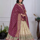 Rajwada Beige And Purple Silk Blend Printed Semi-Stitched lehenga For Women