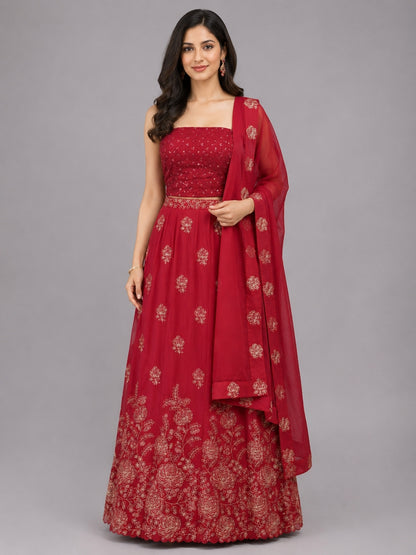 Dark Pink Silk Blend Embellished Lehenga