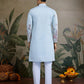 Rajwada Sky Blue Viscose Silk Embroidered Stitched Kurta For Men
