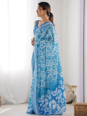 Rajwada Sky Blue Georgette Printed Saree For Women