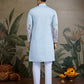 Rajwada Sky Blue Viscose Silk Embroidered Stitched Kurta For Men
