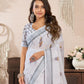 Rajwada Off White Cotton Linen Zari Work Saree For Women