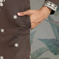 Rajwada Brown Viscose Silk Embroidered Stitched Kurta For Men