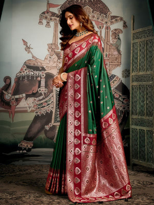 Rajwada Green Silk Blend Solid Saree For Women