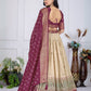 Rajwada Beige And Purple Silk Blend Printed Semi-Stitched lehenga For Women