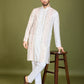 Rajwada White Viscose Rayon Embroidered Stitched Kurta For Men