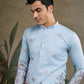Rajwada Sky Blue Viscose Silk Embroidered Stitched Kurta For Men