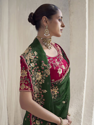 Rajwada Green Organza Embroidered Elegant Saree For Women