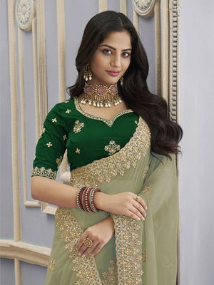 Rajwada Green Georgette Crush Embellished Elegant Saree For Women