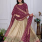 Rajwada Beige And Purple Silk Blend Printed Semi-Stitched lehenga For Women
