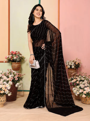 Rajwada Black Georgette Embellished Saree For Women