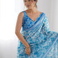 Rajwada Sky Blue Georgette Printed Saree For Women
