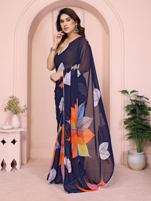 Rajwada Blue Georgette Printed Saree For Women
