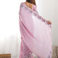 Rajwada Pink Silk Blend Embroidered Solid Saree For Women