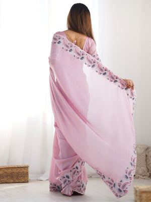 Rajwada Pink Silk Blend Embroidered Solid Saree For Women