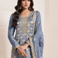 Rajwada Pastel Blue Jacquard Embroidered Semi Stitched Kurta Set For Women