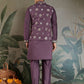Rajwada Purple Viscose Silk Embroidered Stitched Kurta Set For Men