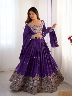 Rajwada Purple Silk Blend Embroidered Semi-Stitched lehenga For Women