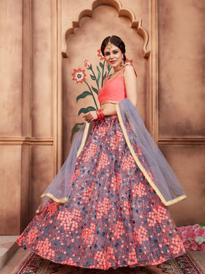 Rajwada Grey Net Embroidered Semi-Stitched lehenga For Women