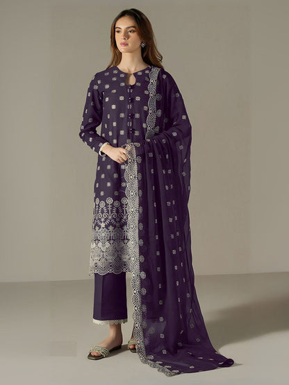 Rajwada Dark Purple Georgette Embroidered Semi Stitched Kurta Set For Women
