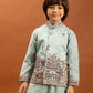 Rajwada Sky Blue Viscose Silk Embroidered Stitched Kurta Set For Kids