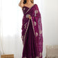Rajwada Wine Chiffon Embroidered Elegant Saree For Women