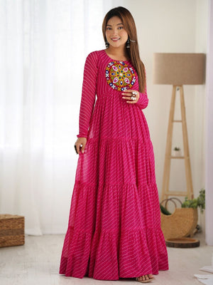 Rajwada Pink Georgette Embroidered Stitched Gown For Women