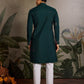 Rajwada Green Silk Blend Embroidered Stitched Kurta For Men