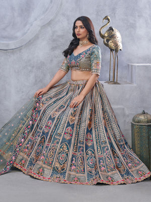 Rajwada Grey Organza Embellished Semi-Stitched Lehenga With Unstitched Blouse For Women