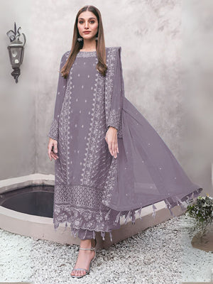 Rajwada Mauve Georgette Embroidered Semi-Stitched Kurta Set For Women