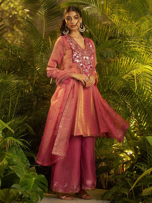 Rajwada Mauve Organza Embellished Kurta Set For Women