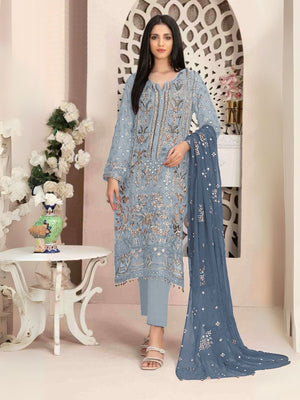 Rajwada Grey Georgette Embroidered Semi-Stitched Kurta Set For Women