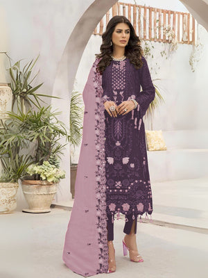 Rajwada Purple Georgette Embroidered Semi-Stitched Kurta Set For Women