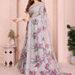 Rajwada Pastel Grey Cotton Linen Solid Printed Saree For Women