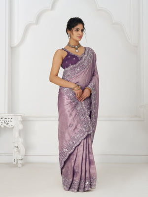 Rajwada Lavender Viscose Silk Embellished Saree For Women