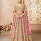 Rajwada Beige Banarasi Silk Embroidered Semi-Stitched Lehenga For Women